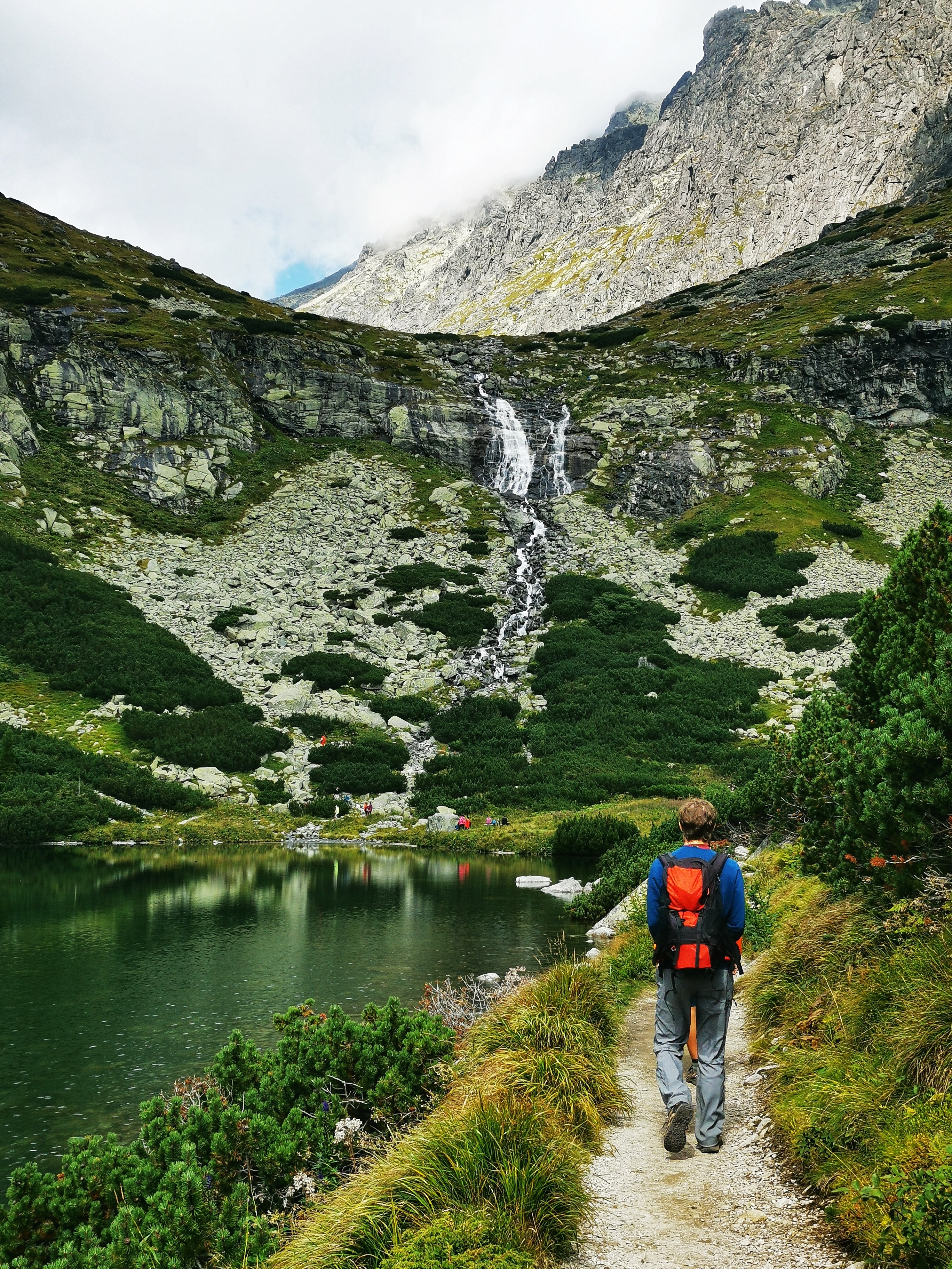 Walking past the Velické pleso mountain lake.